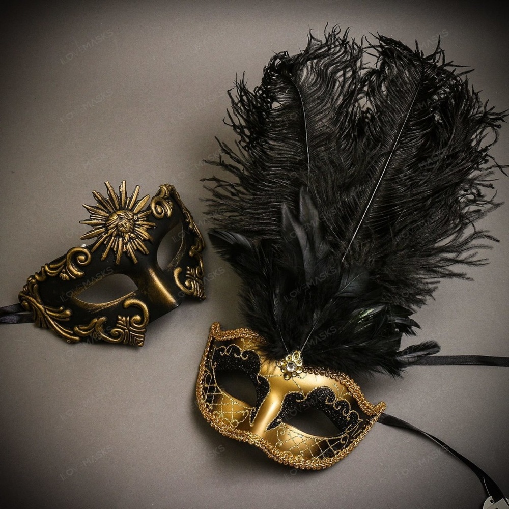 Black Gold Venetian Sun Warrior Greek Men Masks